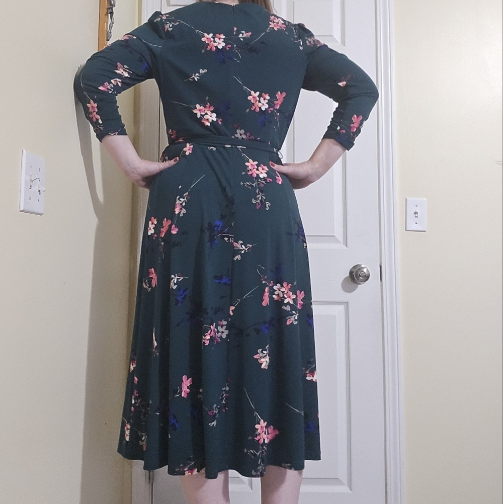 Eliza J Green Floral Midi Dress Spring Wedding Flowy - Picture 6 of 7